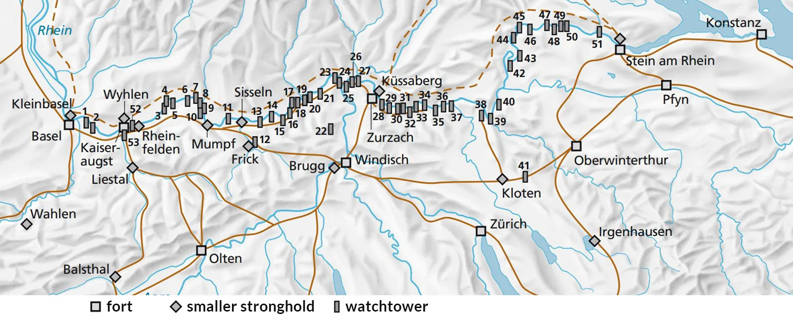 Roman watchtowers along the Rhine.
