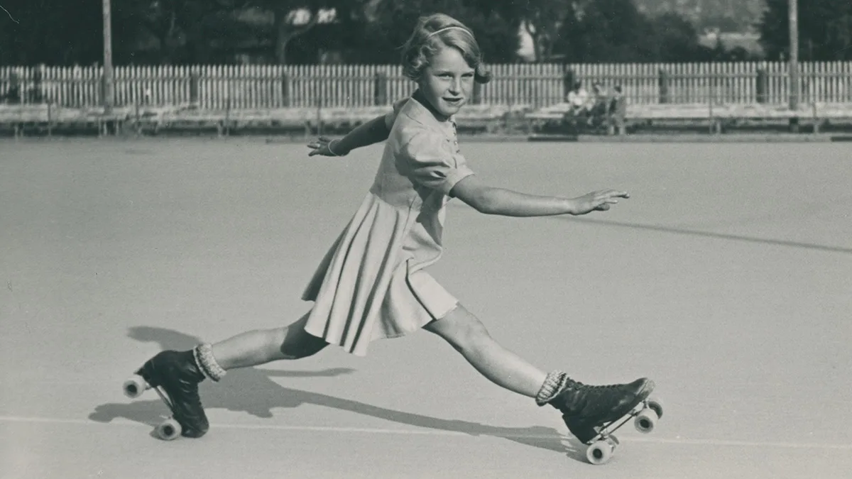 Unermüdlich auf Rollschuhen unterwegs. Ursula Wehrli 1938.