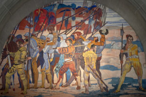 La Retraite de Marignan, fresque du mur ouest de la salle d’honneur du Musée national Zurich, partie centrale, 1900.