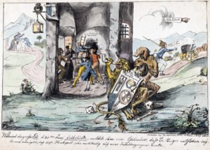 Papier satirique de 1845 sur l’évasion de Steiger de la Kesselturm.