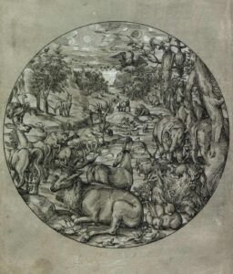 Runder Scheibenriß: die Tiere im Paradies von Christoph Murer, 1580.