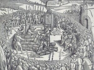 The execution of Nicholas Ridley and Hugh Latimer at Oxford in 1555.