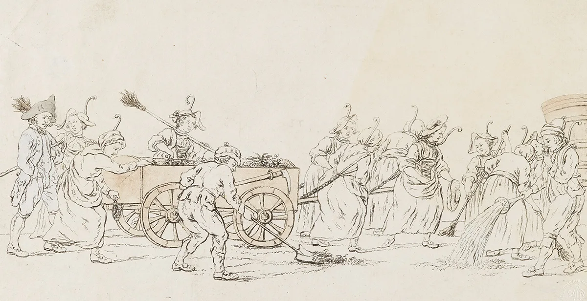 Public forced labour in Bern, 19th-century pen and ink drawing.