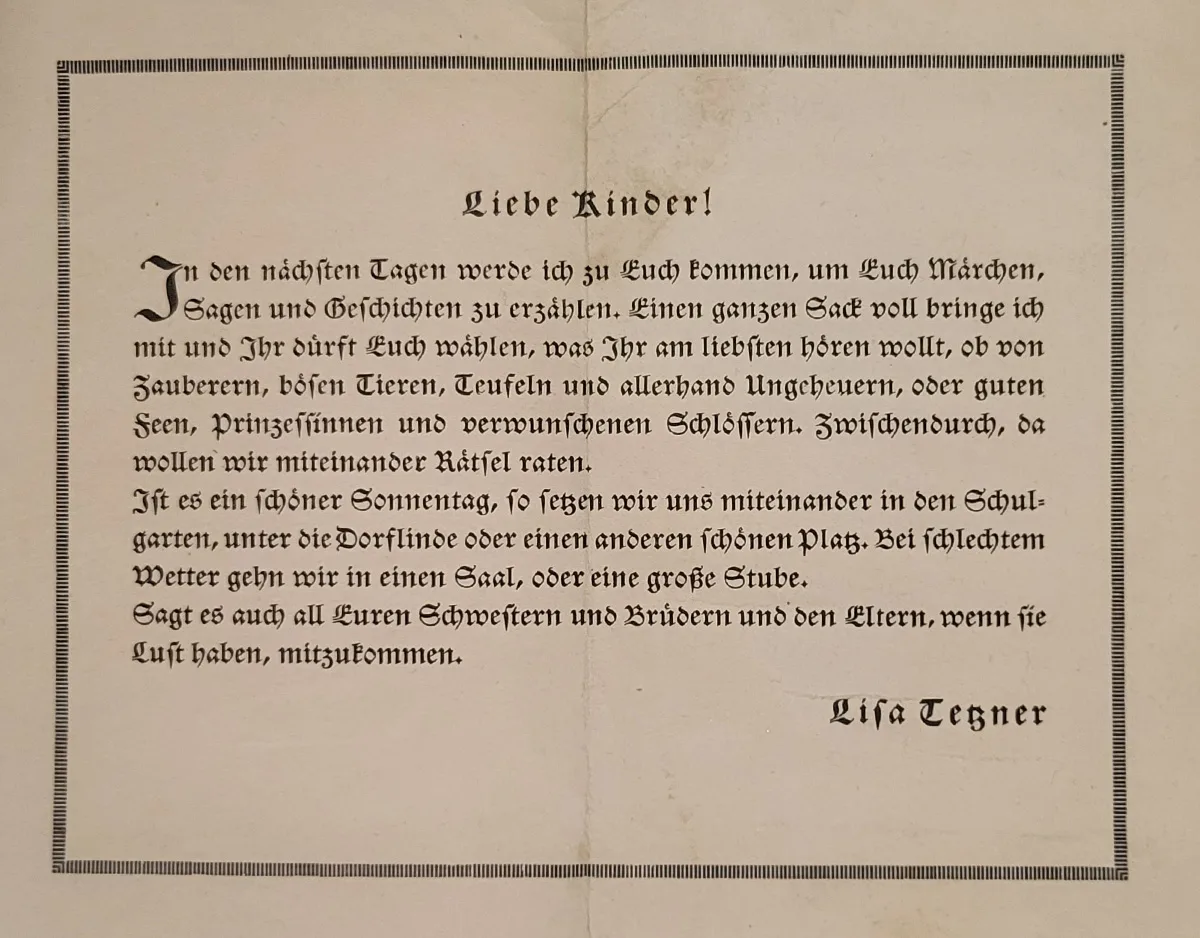 Mit diesem Schreiben und Plakaten macht Lisa Tetzner auf ihre Auftritte aufmerksam.