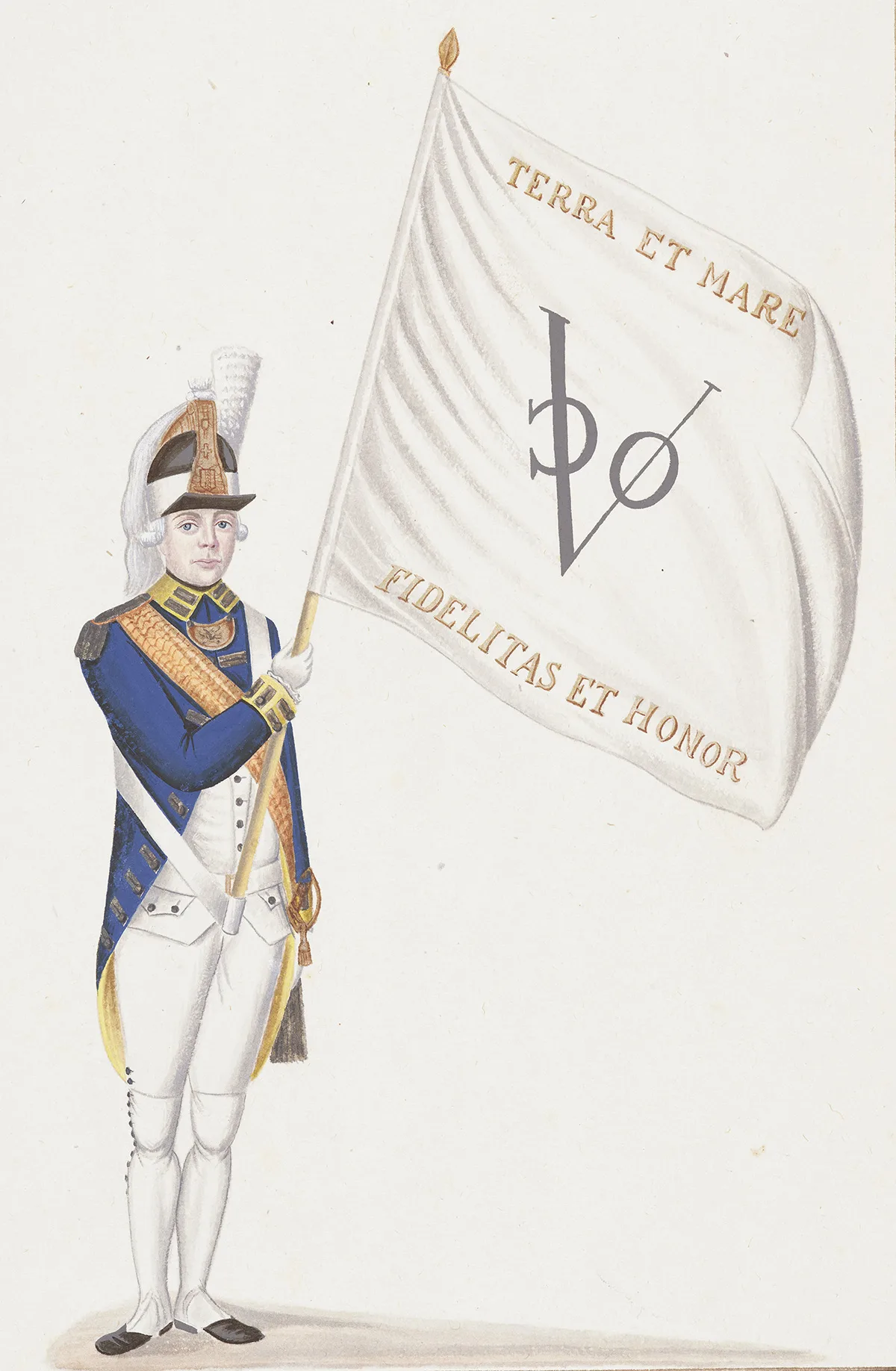 Schweizer Söldner (Fähnrich) aus dem Regiment de Meuron im Dienst der Holländischen Ostindienkompanie, um 1790.