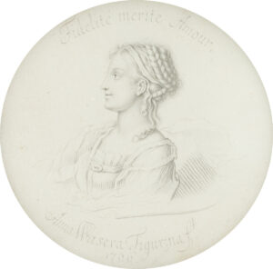 Self-portrait of Anna Waser drawn with silverpoint, 1706.