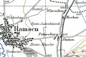 La commune de Ramsen avec les maisons Warschau, Moskau et Petersburg sur la carte Siegfried.