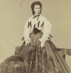 The Empress wearing a Swiss blouse and Bernese belt: Elisabeth had this photograph taken in Vienna.