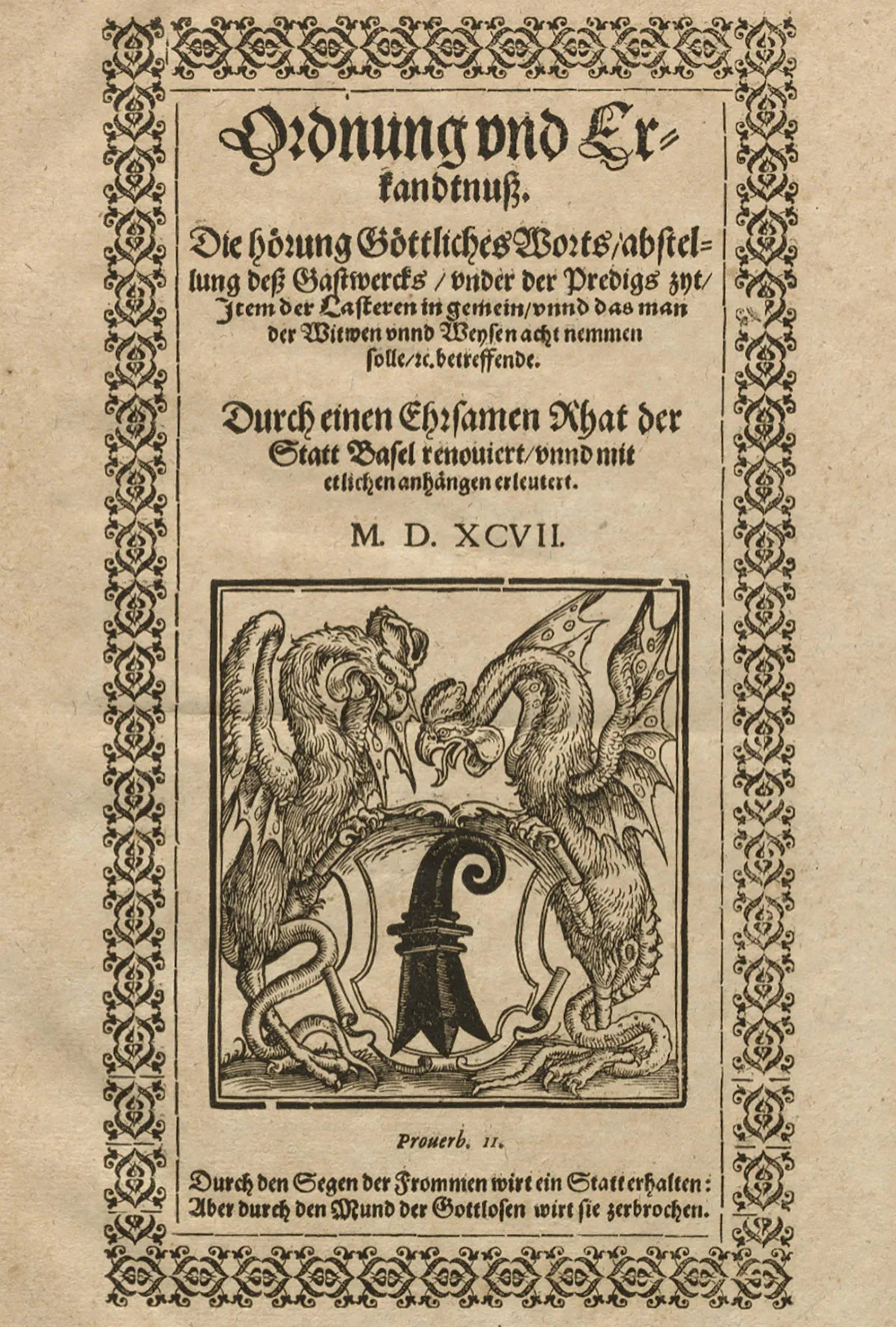 Titelblatt des Sittenmandats von Basel, 1597.