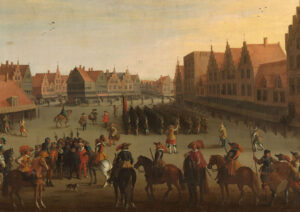 Mercenaries on Utrecht marketplace on 31 July 1618. Painting by Joost Cornelisz Droochsloot, 1625 (extract).