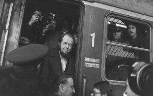 Alexander Solzhenitsyn arriving in Zurich in 1974.