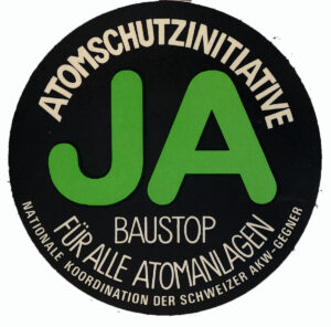 Autocollant de l’Atomschutzinitiative (initiative concernant les installations atomiques).