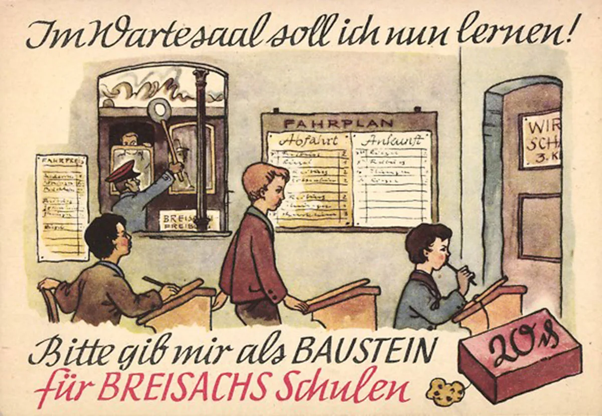 Spendenpostkarte für Breisacher Schulen, 1949