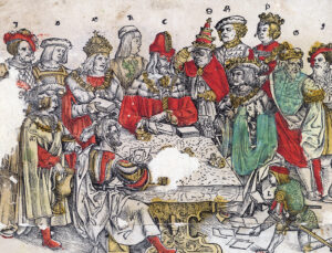 «Das Spiel von Mailand», Holzschnitt von Hans Rüegger, 1514.