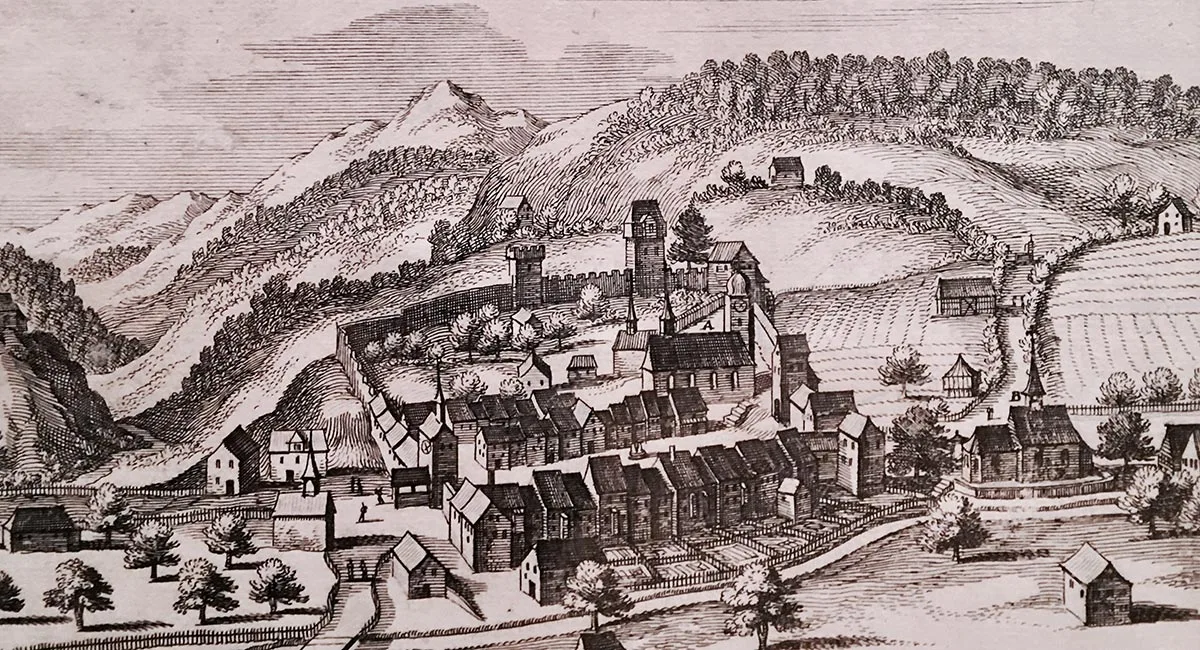Die Region Willisau auf einem Kupferstich von Matthäus Merian, 17. Jahrhundert.