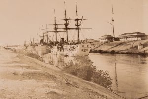 Le canal de Suez, vers 1880.