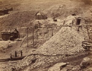 «Swiss tunnel» (galérie suisse) au gisement Jim Crow, vers 1858.