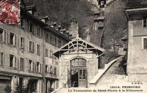 Lower station of the Fribourg funicular, pre 1912.