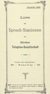 Telephone directory of the Zurich Telephone Society dating from 1880.