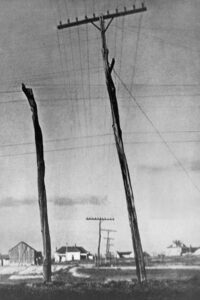 Poteaux télégraphiques aux États-Unis, 1916.