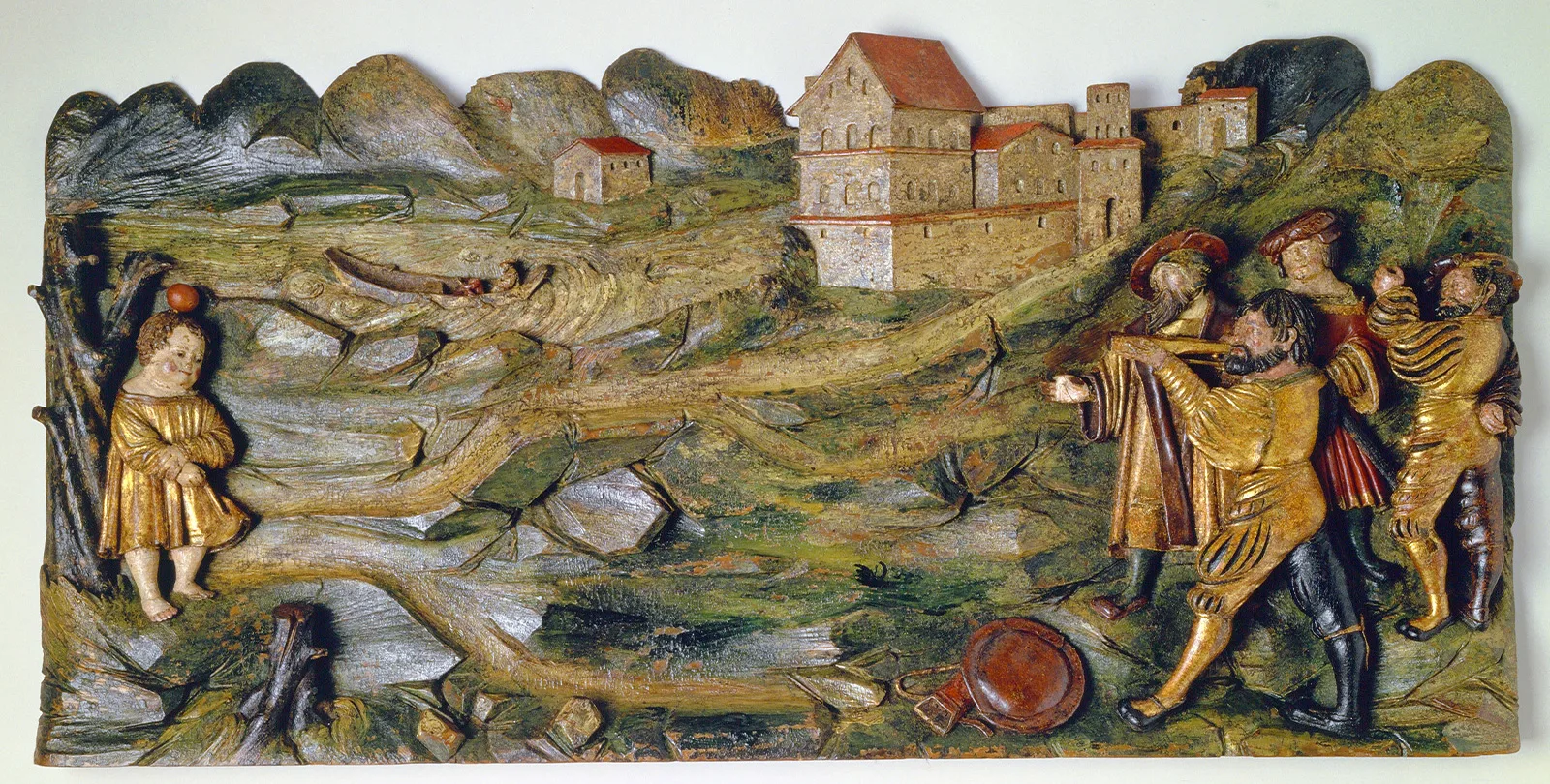 Reliefplastik von Tells Apfelschuss, wohl Luzern um 1523.