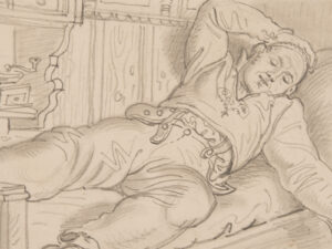 The bed is our most important piece of furniture. Sketch of a sleeping alpine herdsman by Ludwig Georg Vogel, 19th century.