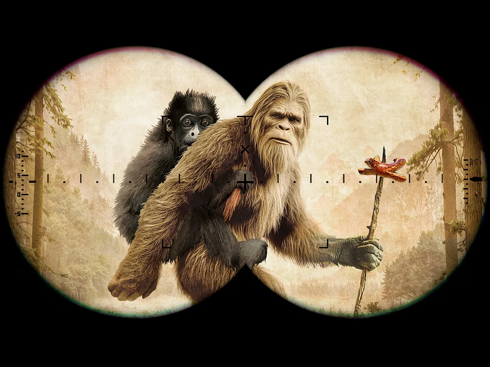 Bis heute sind der Bigfoot und der sogenannte De-Loys-Affe zentrale Figuren innerhalb der Kryptozoologie. Illustration von Marco Heer