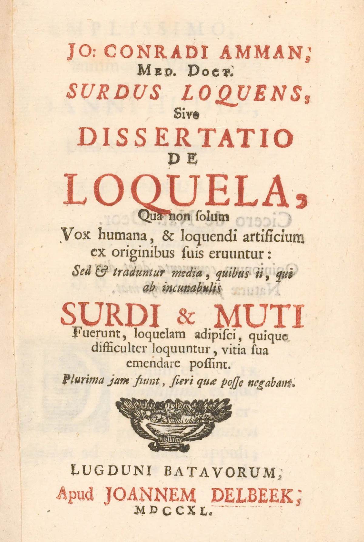 Titelseite des Surdus loquens von Johann Konrad Ammann, 1692.