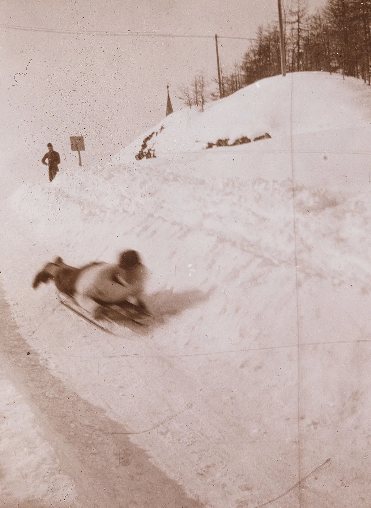 Tobogganpilot auf dem obersten Teil des Cresta Run, 1902.