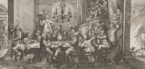 Trinkgelage um 1650. Druckgrafik von Conrad Meyer, Zürich.
