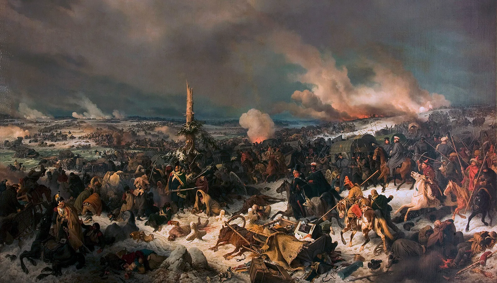 Überquerung der Berezina im November 1812. Gemälde von Peter Hess, 1844.