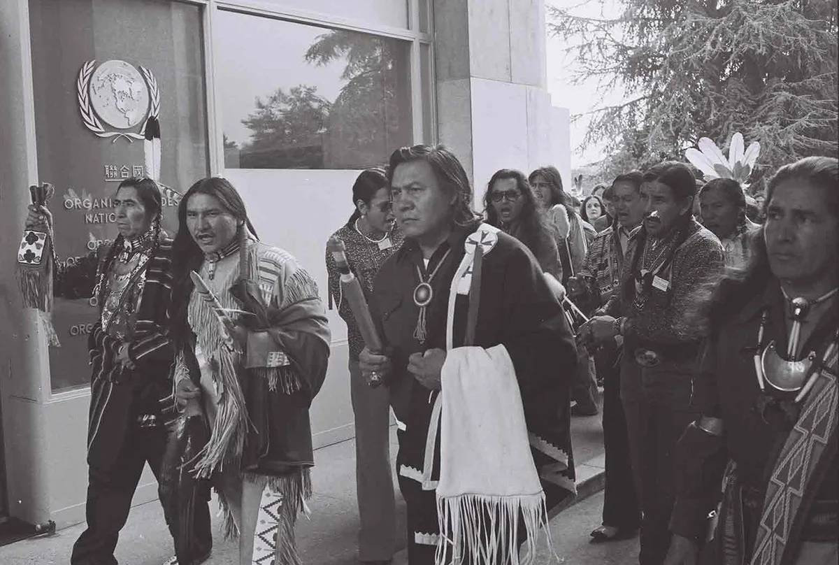 Ankunft der indigenen Delegation in Genf, 1977.