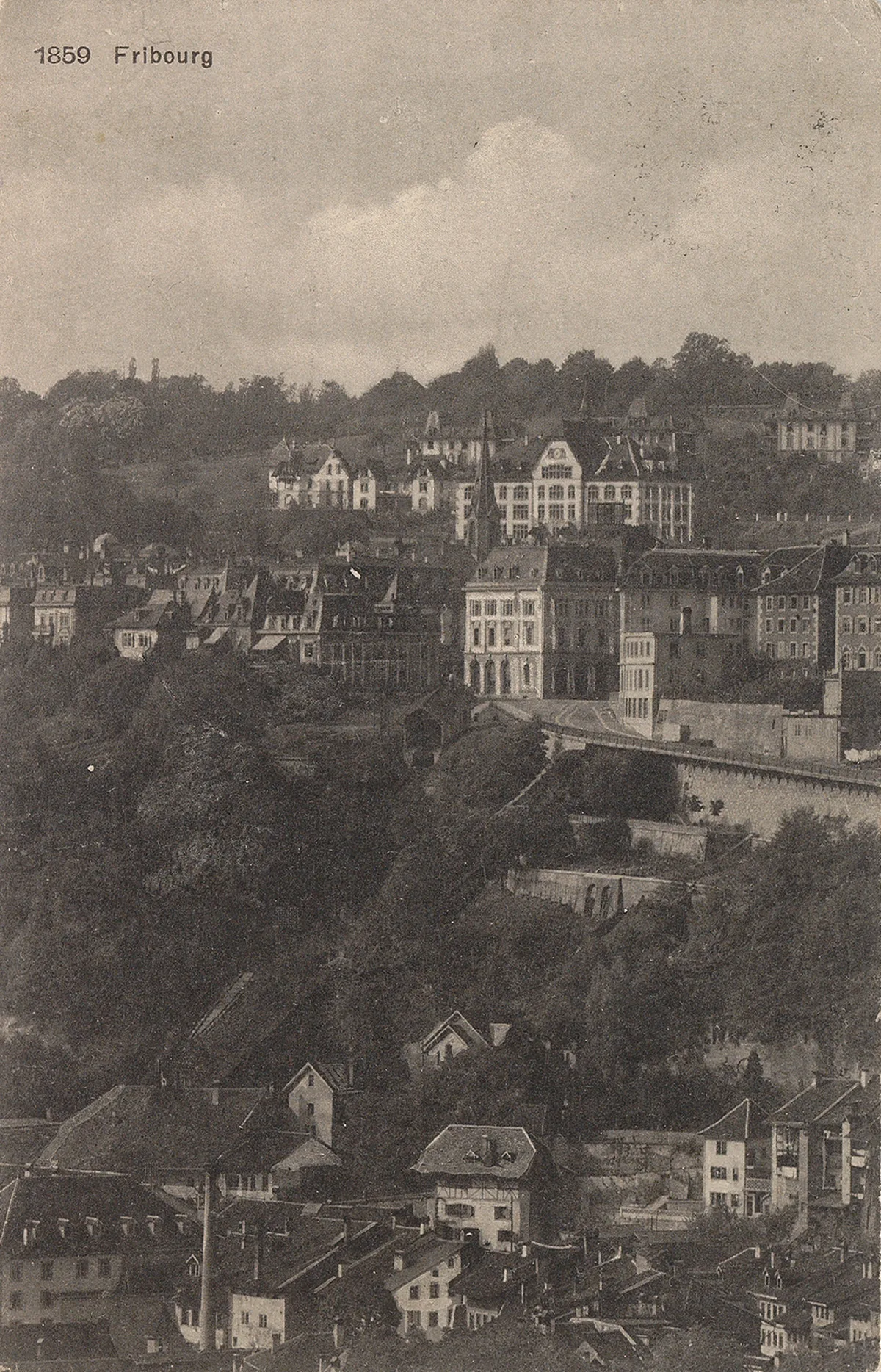 Das Funiculaire verbindet die Unter- und Oberstadt von Freiburg, um 1910.