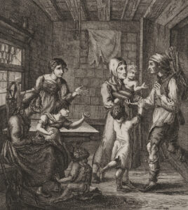 A poor family in their hovel, etching from 1817.
