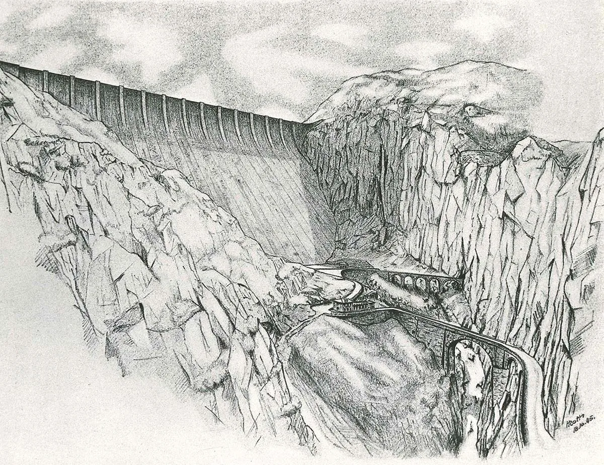 Diese Visualisierung zeigt die Staumauer im Urserental.