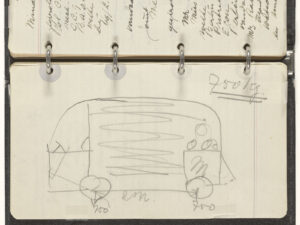 Die Idee des VW-Busses rasch skizziert: Ben Pons Notizbuch von 1947.