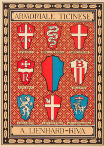 The coats of arms of the eight districts of the canton of Ticino founded in 1803.