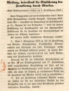 Directive d’introduction de l’affranchissement de septembre 1850.