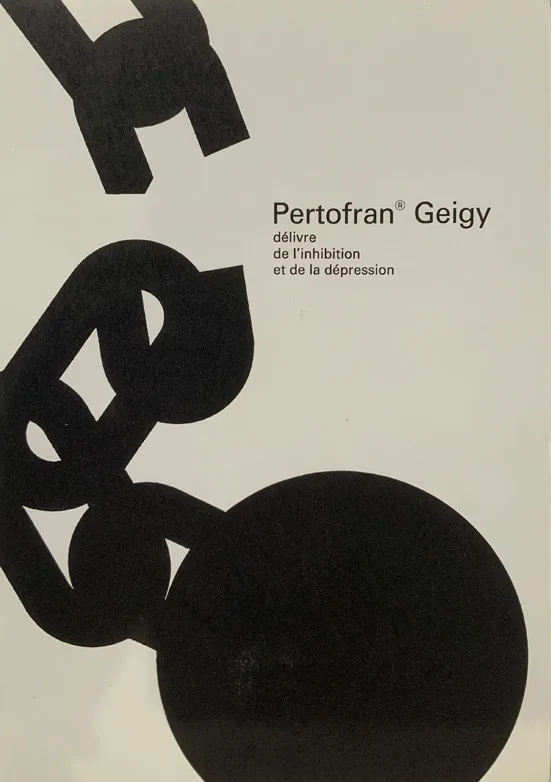 Befreiung aus der Knechtschaft der Depression. Werbung für Pertofran von der Geigy AG, 1962.