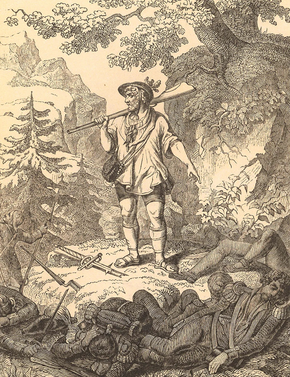 Wilhelm Suter (1806–1882), Die Franken in Unterwalden, Holzschnitt, vor 1882.