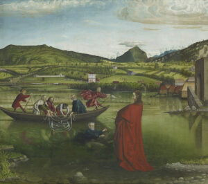 Les montagnes en toile de fond. «La Pêche miraculeuse», tableau de Konrad Witz, 1444.