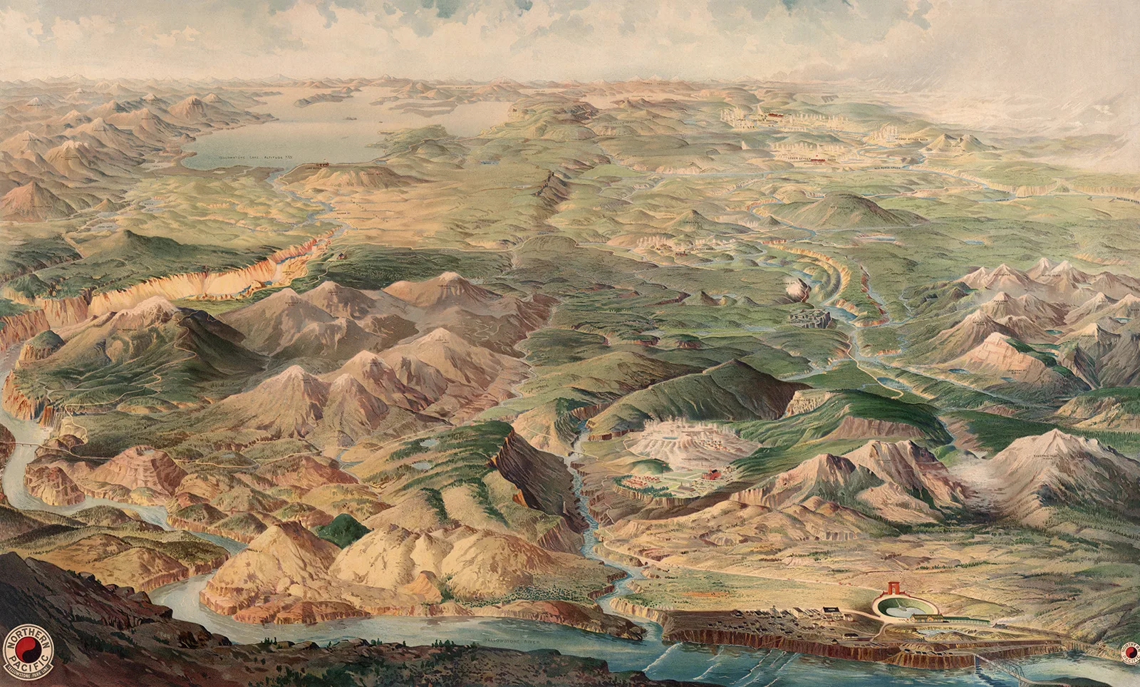 Der Yellowstone National Park ist der erste Nationalpark der Welt. Illustration von 1904.