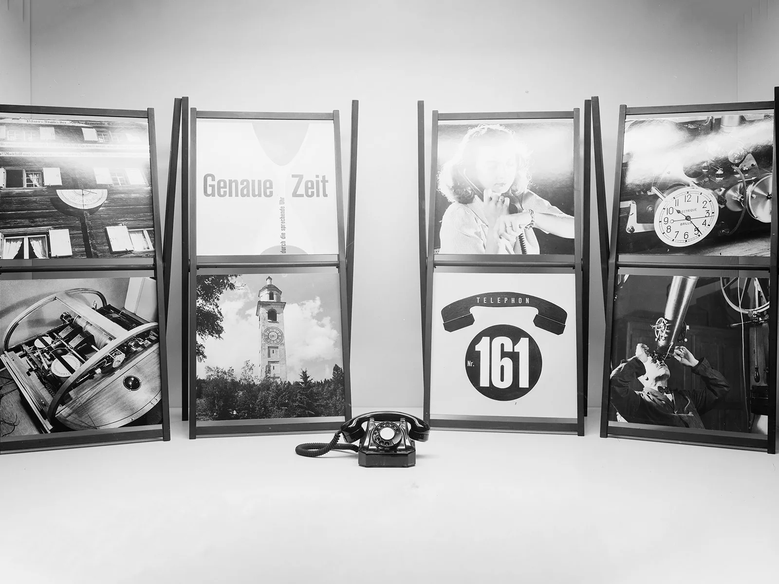 Werbung für den Telefondienst "genaue Zeit" mit der Nummer 161.