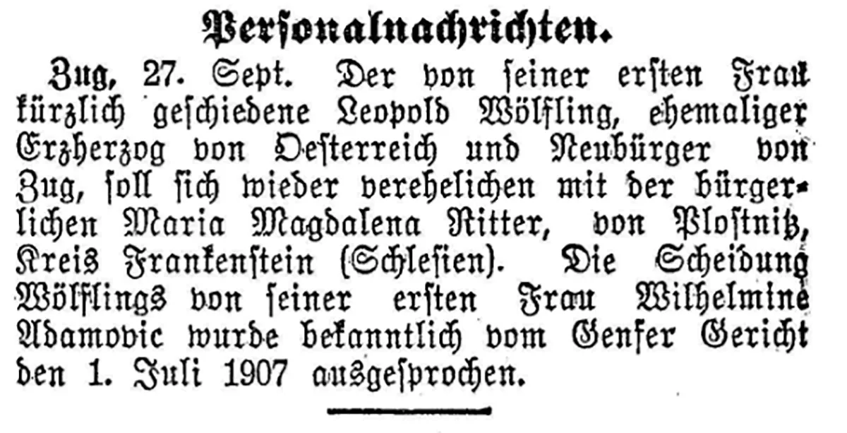 Mitteilung aus den Neuen Zürcher Nachrichten vom 28. September 1907.