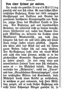 Artikel über Leopold im Graubündner General-Anzeiger, 1908.