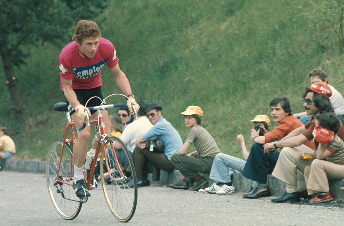 Albert Zweifel an einen Strassenrennen, 1976.